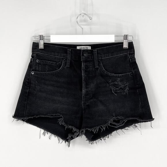 AGOLDE Parker Distressed Cutoff Denim Shorts Women’s Size 24 Zero Black Wash - Picture 2 of 5
